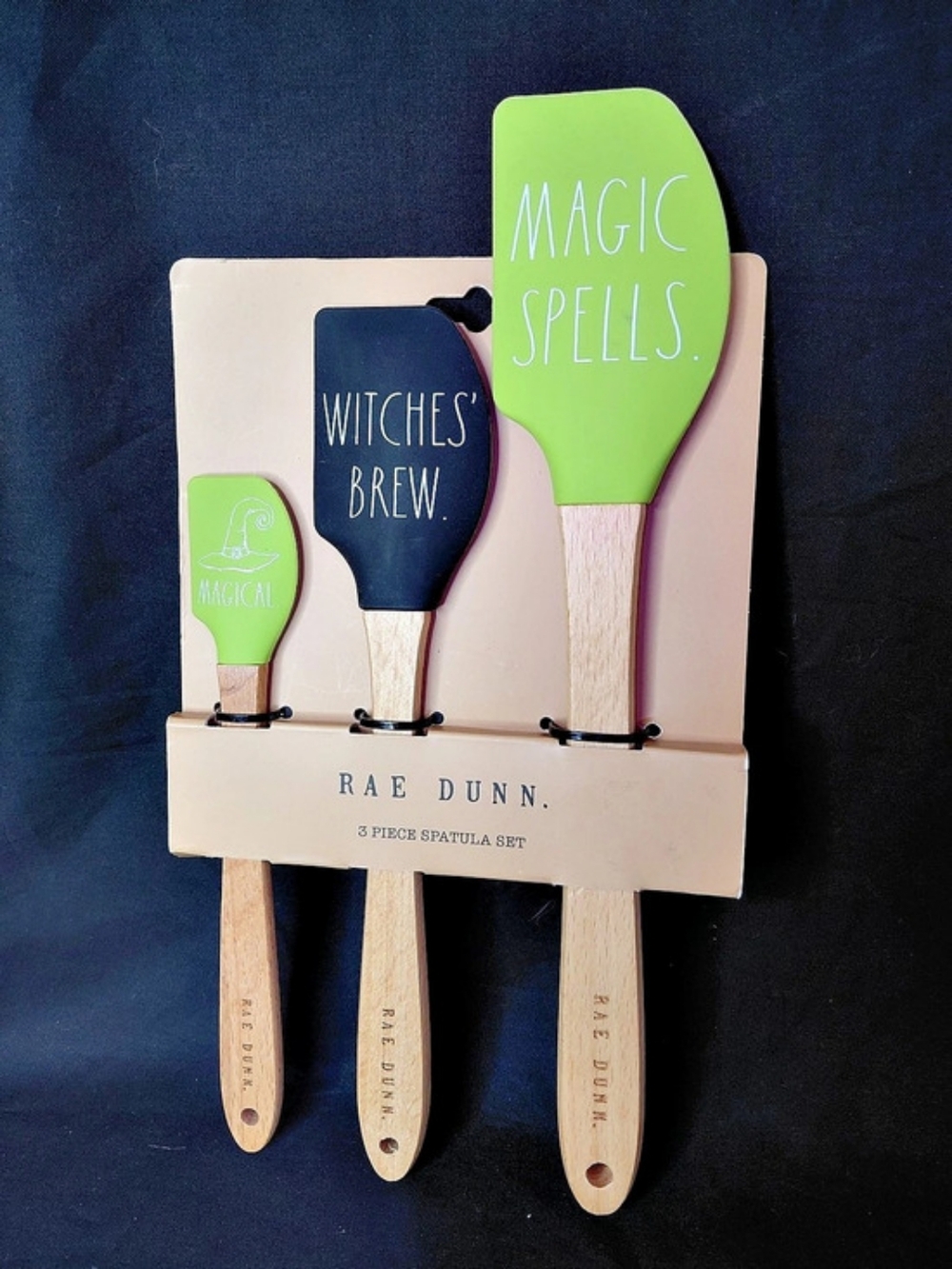 New Rae Dunn 3 Pc spatula set Halloween Spatula Set Green & Black